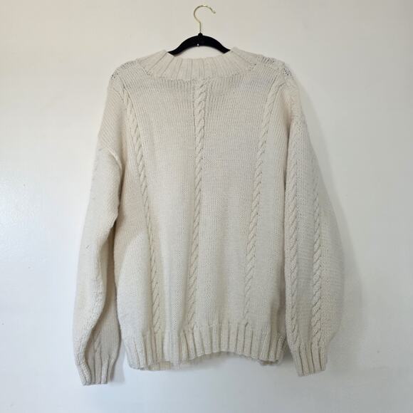 Vintage Fisherman Cable Knit Sweater Women XL Cream Chunky Boho Minimal Cottage - Picture 6 of 9